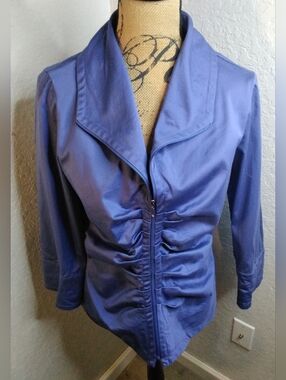 Tribal Periwinkle Blue Ruched Zip-Front Blazer
